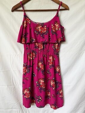 Roxy Floral Midi Dress – Magenta Pink – Spaghetti Strap – Boho Summer Small